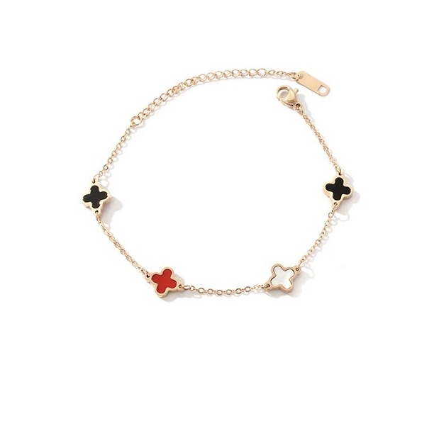 Red, white and black four-leaf clover bracelet