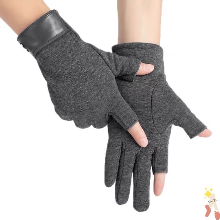 Bare finger gloves leak two finger gloves male winter thickened with fleece half finger cotton riding female leak finger two finger work