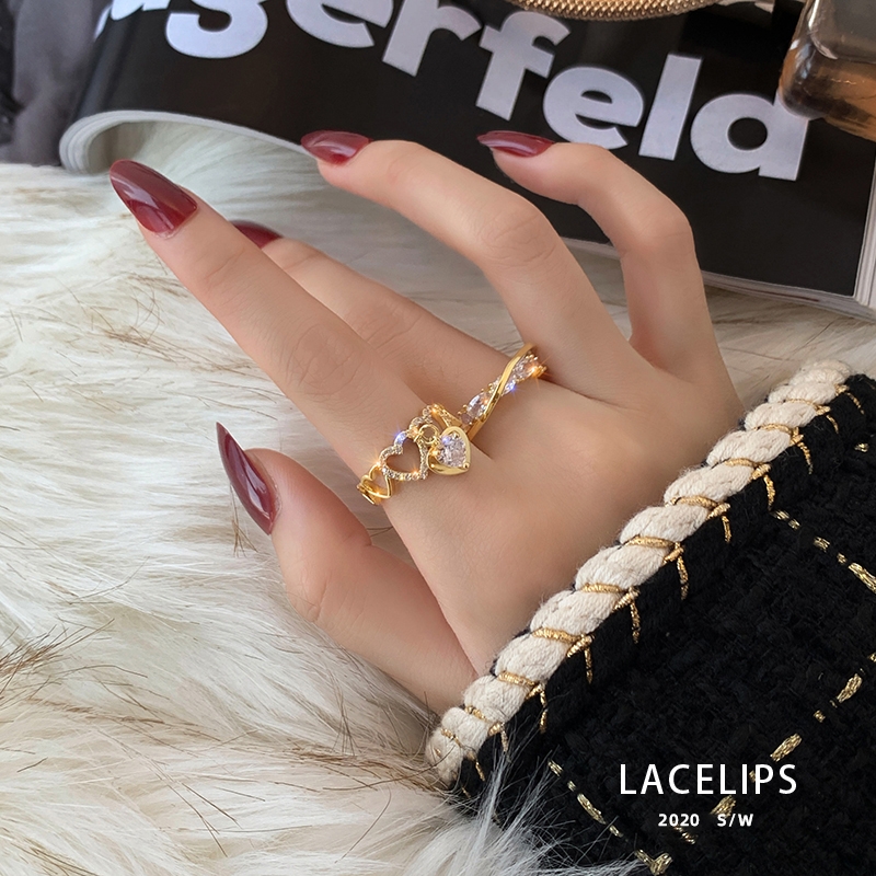 Luxury temperament design love diamond ring net red cold wind open index finger ring woman