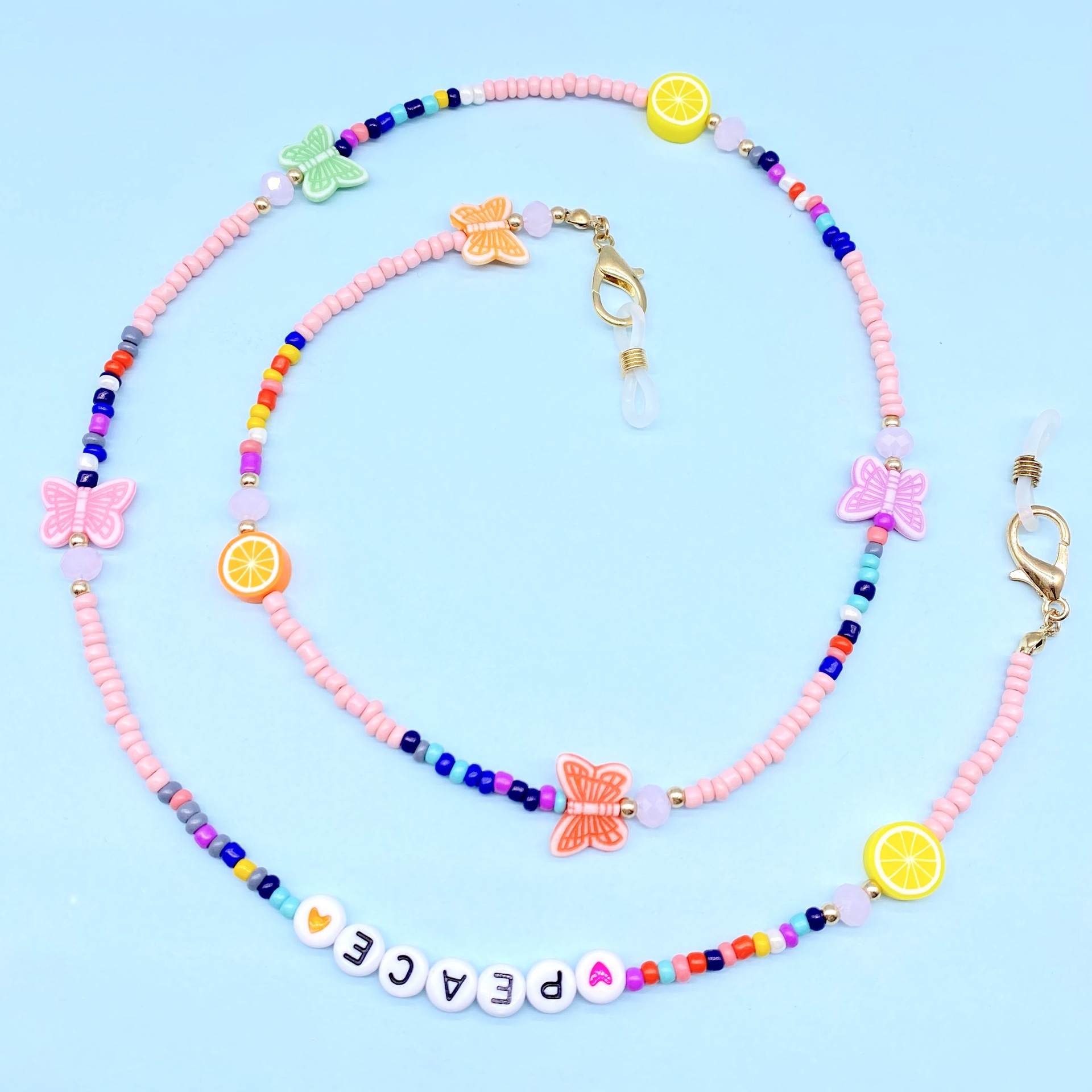 Europe and the United States cross-border pink rice bead letter butterfly mask chain glasses chain dual use
