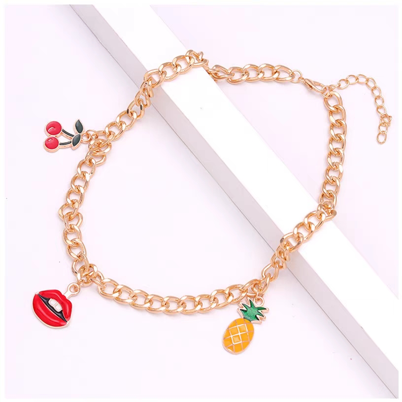 Europe and the United States cross-border selling accessories trendy dripping pineapple cherry lip pendant necklace thumbnail