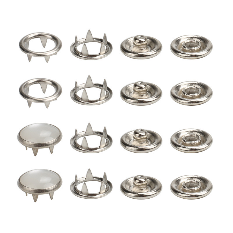 Hollow pearlescent pure copper metal five-claw buckle, four-piece buckle, button, push-button, crawling suit, baby and children's clothes, haha clothes Item Picture