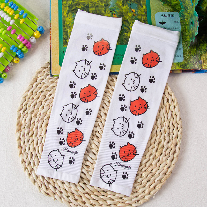 可爱卡通儿童薄款冰袖韩国女童男童冰丝袖套驱蚊防蚊冰袖猫咪款