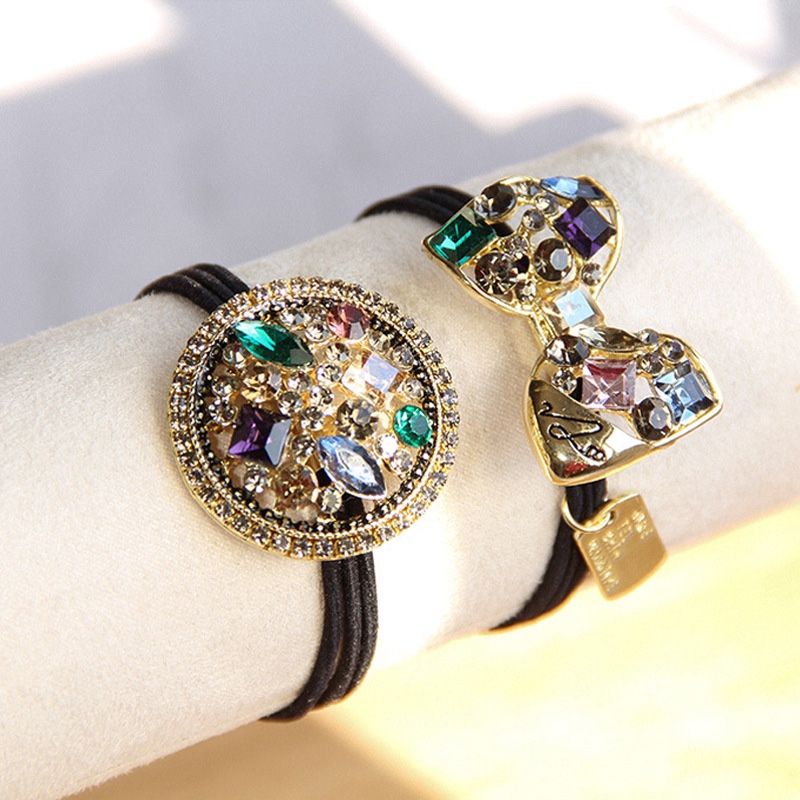 Creative rhinestone glass Baroque head rope personality leather band metal hollow rhinestone pendant bun hair circle