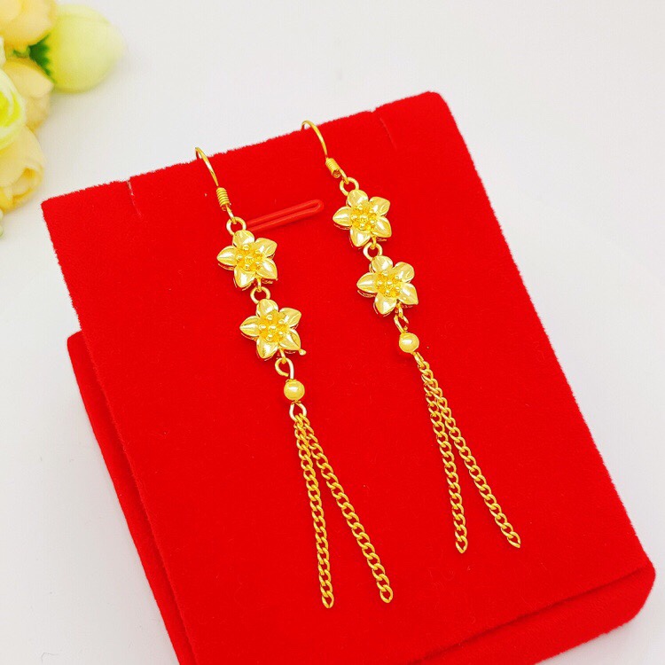 Double plum long earrings, brass material, using the Italian import process