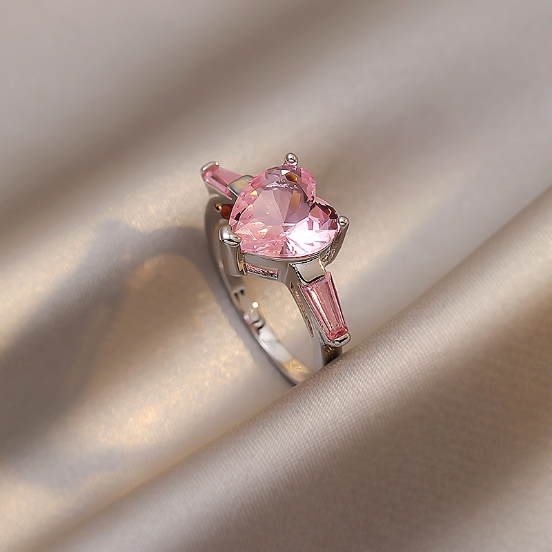 Ancient pink diamond heart ring ins niche design high fashion personality trend couple ring for women