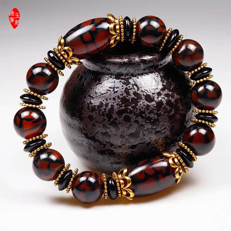 天然三九眼手串玛瑙手链化太岁佛珠红黄绿民族风复古