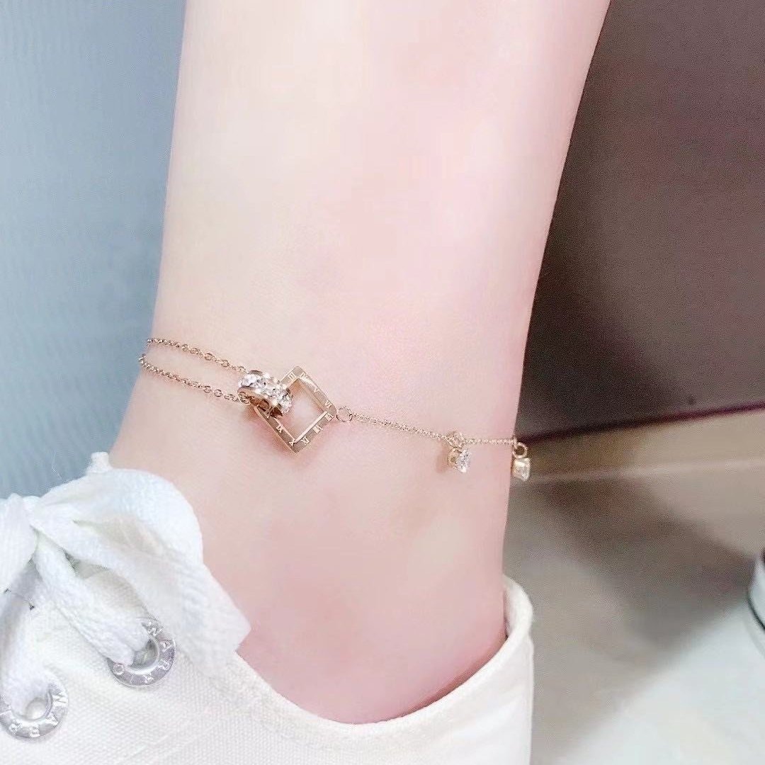钛钢不掉色时尚百搭冷淡风简约玫瑰金锆石罗马数字脚链韩国高级精致气质网红ins脚饰女欧美2021新款欧美嘻哈潮人