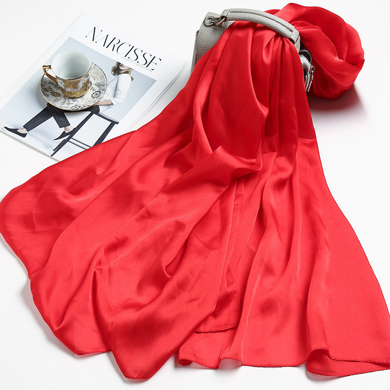 New spring and summer sun protection oversized silk scarf, new silk satin solid color imitation silk scarf, travel and vacation sun protection shawl Specification image