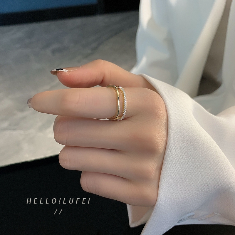 Senior sense small square ring niche design ring female fashion personality index finger ring ins tide cold wind open ring