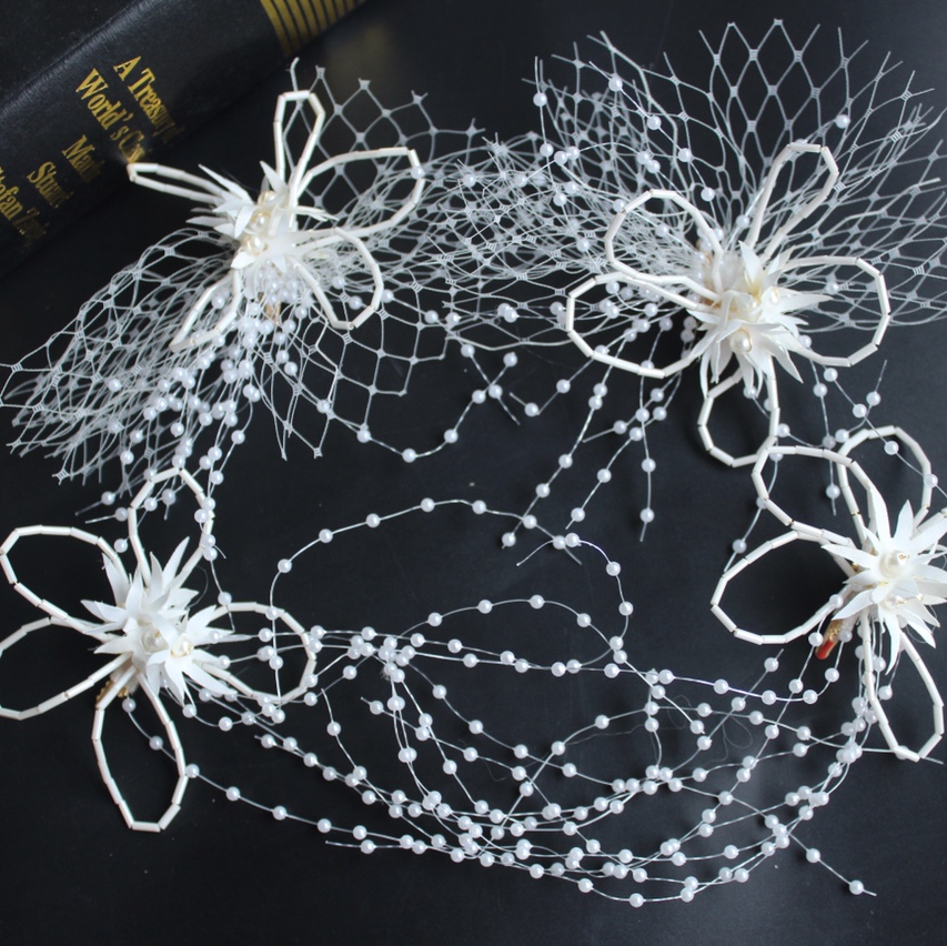 Exquisite handcrafted beaded headwear with a small border clip for the bride's set and blue jewelry