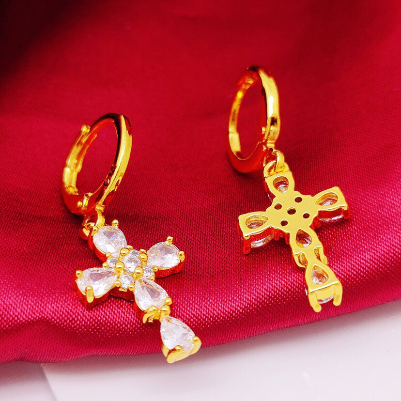 Water drop zircon cross earrings