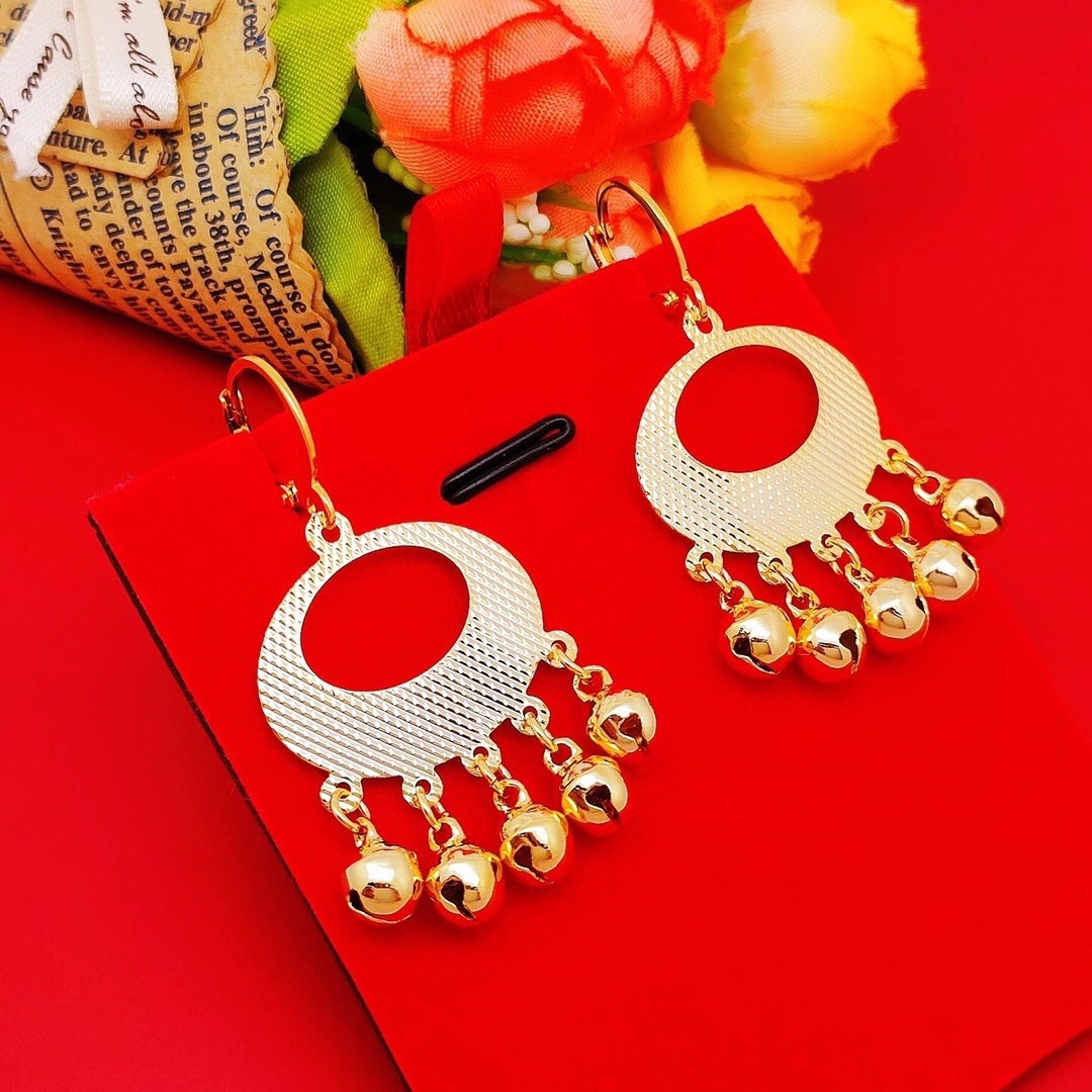 Hollow bell gold earrings, brass, vacuum plating