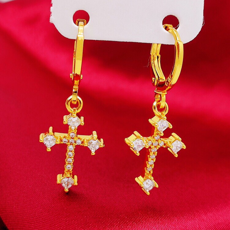 Small fine zircon cross earrings