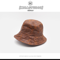 Japanese Yamamoto Yohji dark wind fold leather texture Fisherman hat men's and women's fashion flat basin hat visor 06