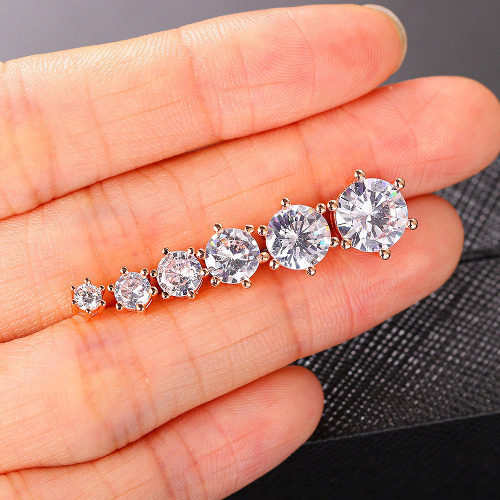 Classic all-in-one six-claw simulation diamond Moissanite zircon crown earrings multi-size multi-color female earrings cross-border wholesale thumbnail
