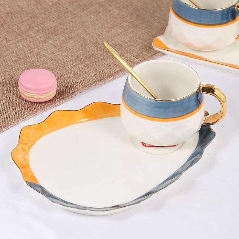 European and American style afternoon tea tableware, two-color large sets of hand-painted coffee cups and plates, office simple coffee cup manufacturer Specification image
