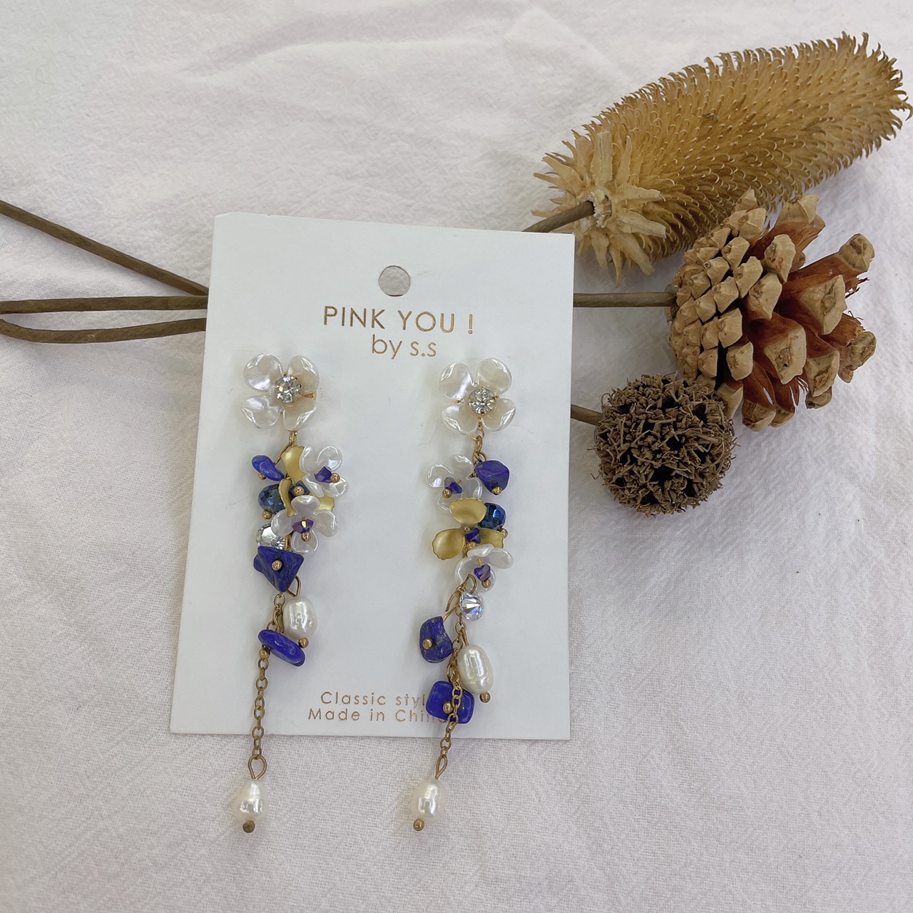 South Korea Dongdaemun handmade luxury diamond set zircon crystal flower drops tassel fairy earrings allergy proof thumbnail