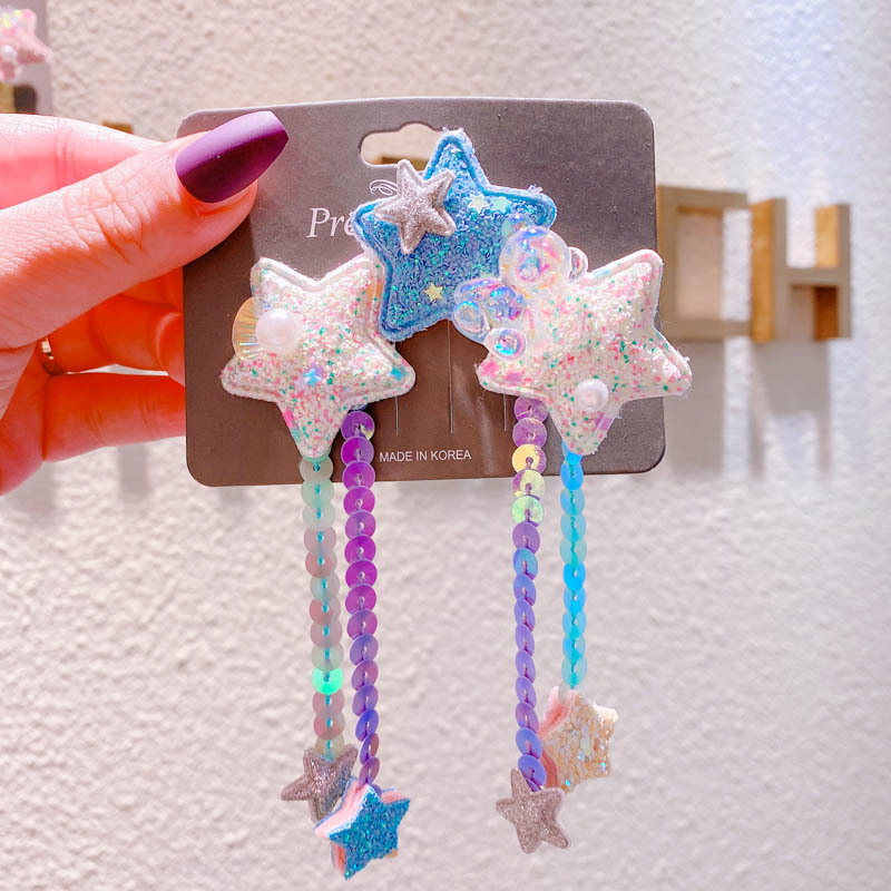 New glitter sequins, heart-shaped stars, tassels, pearls, bear hair clips, children's hair clips, edge clips, hair accessories detail image 2