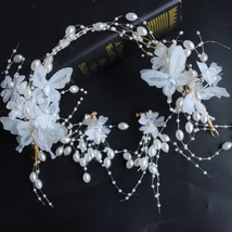 嘉蓝饰品 白色珠串新娘头饰套装带耳环