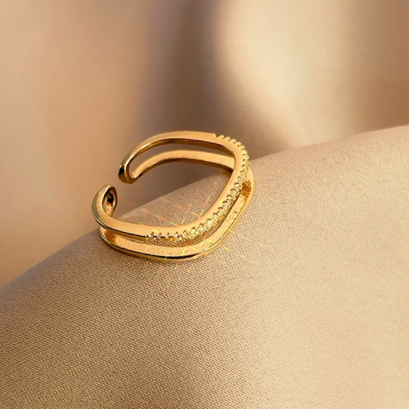 High-end square ring, small square ring, popular fashion, individual and light luxury zircon index finger ring, cold style ring opening