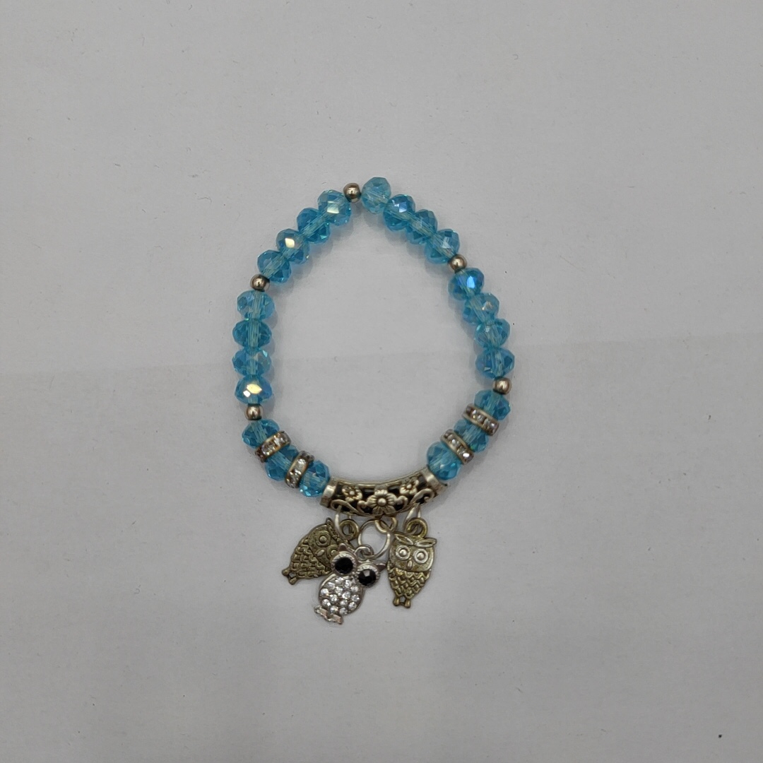 Blue Crystal Alloy Accessories Wear Bead Bracelet Retro Ethnic Owl With Diamond Pendant Series Handmade Diy Wear Bead Elastic Hand Beaded Straight For Hand Decoration European And American Dragon Jewelry 1100