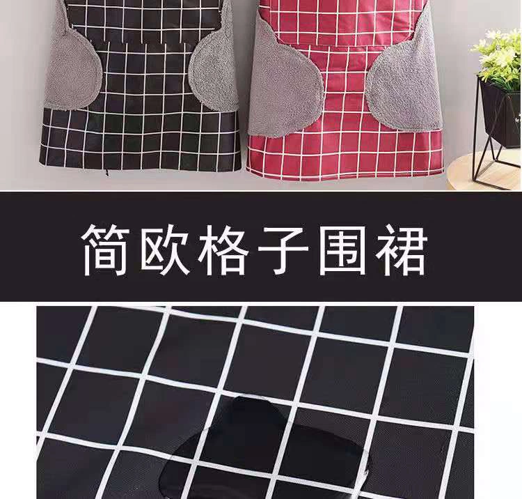 擦手围裙厨房防水围腰可调节男女围裙带兜网格围裙咖啡店工作围裙详情图9