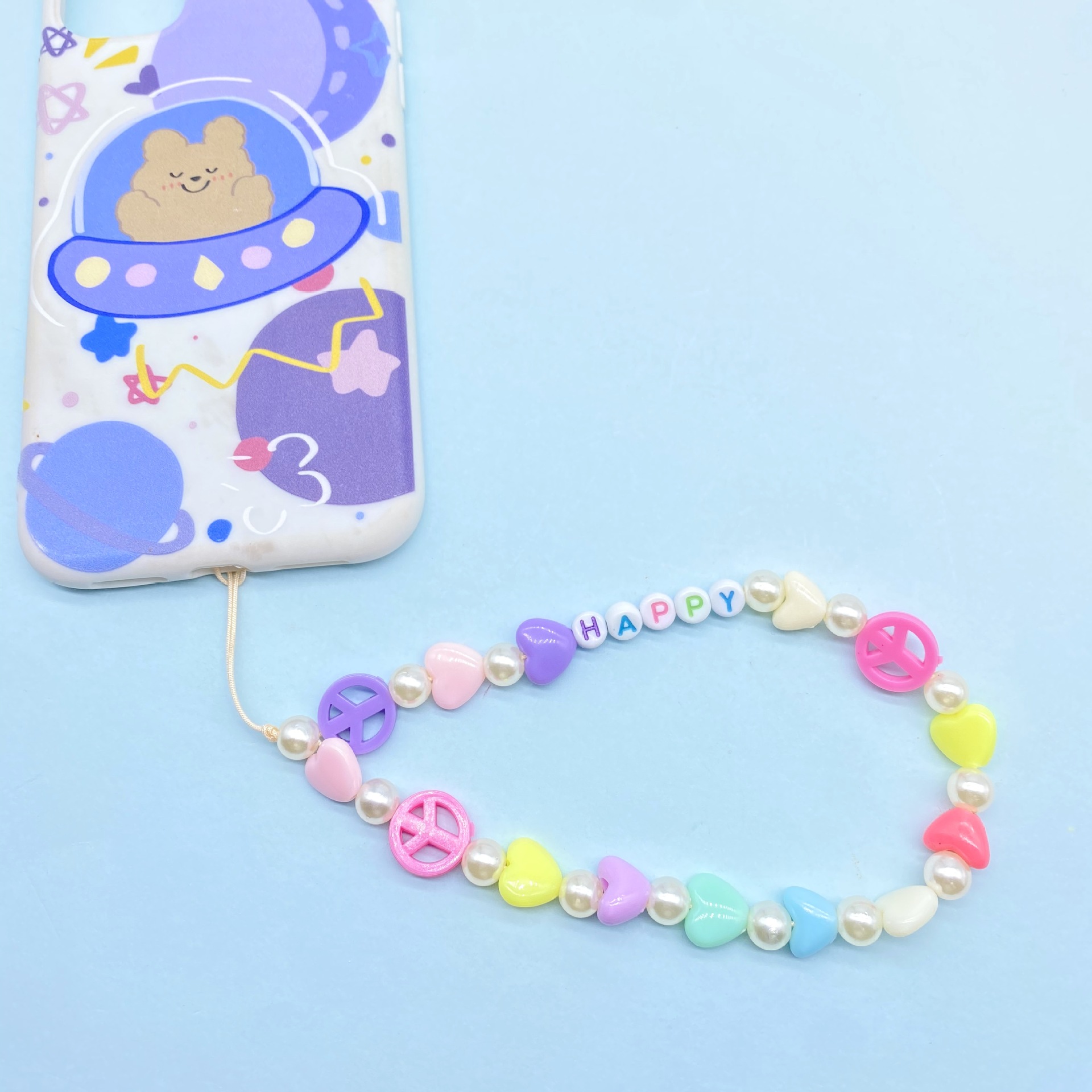 ins Fashion phone Chain decoration for men and women Colorful beads acrylic lettering Spring/Summer with lost-proof phone chain