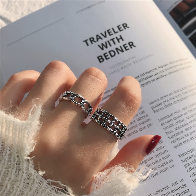A wide-faced index finger ring from Japan and South Korea for women, with a retro and aged look, adjustable opening, exaggerated and creative personality