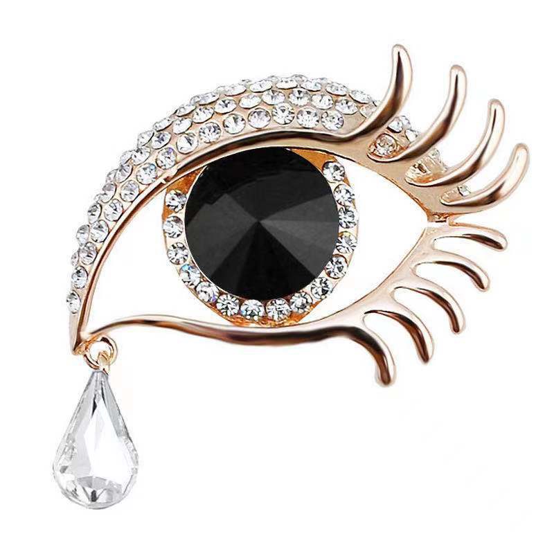 Crystal glass star with Angel Tears Drop brooch set with diamond big eyes long eyelash corsage wholesale