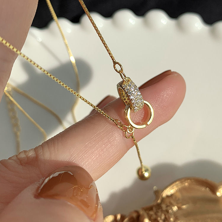 78 round pearl double ring silver necklace for women ins does not fade light luxury minority collarbone chain birthday gift for women cool women trend personality