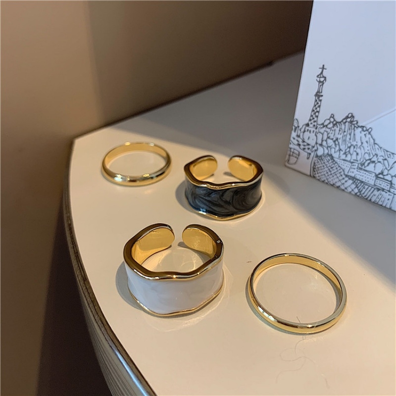 New French retro style wide-sided colorful ring for women, a niche design, S-trendy and fashionable summer index finger ring for women