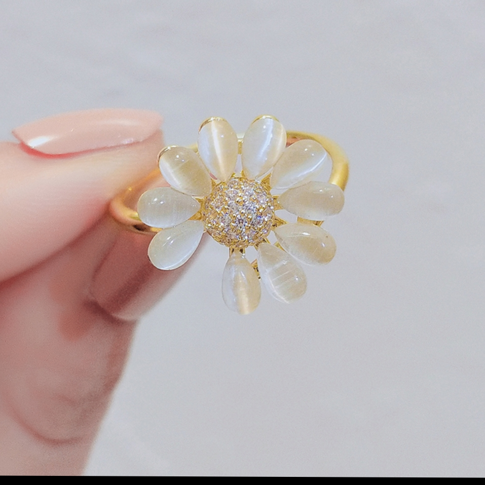 Cat's eye flower ring copper