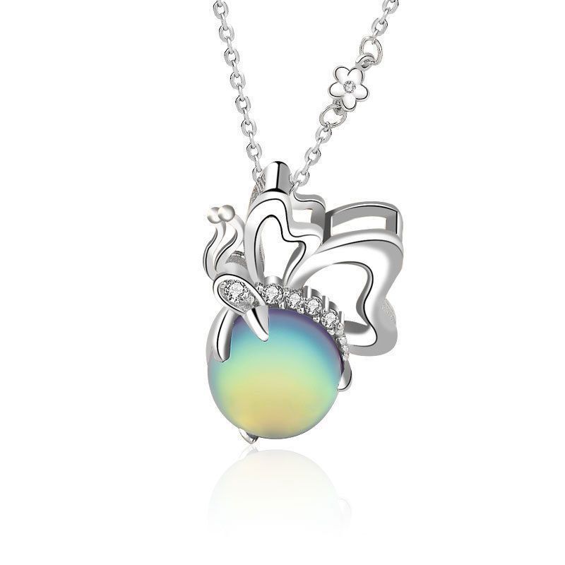 31925 Silver Aurora Butterfly Necklace, a Korean female Internet celebrity Instagram collarbone chain, ethereal and dazzling moonstone pendant that doesn't fade detail image 2
