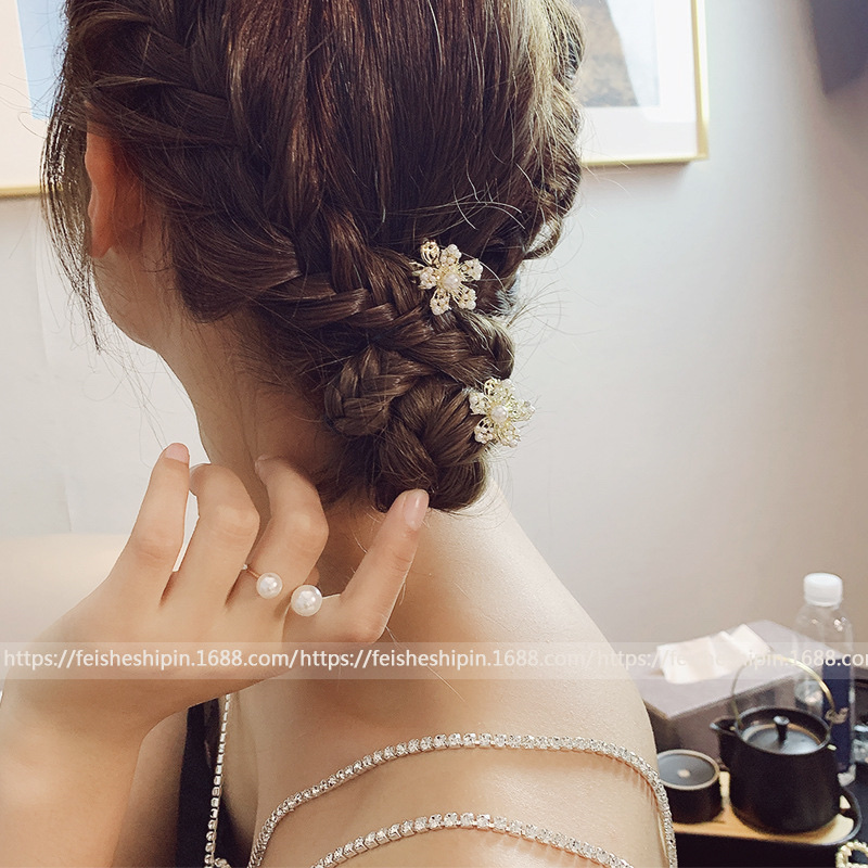 Pearl hair clips, bangs, broken hair clips, small updo clips, women's headwear, small hair clips on top, rhinestone clips Specification image