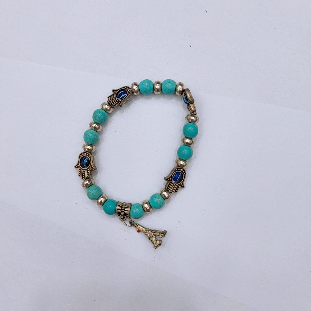 绿色天然石合金配件穿珠手链复古民族大眼睛铁塔吊坠系列手工diy穿珠弹力手串珠直供手饰欧美赛龙饰品1075