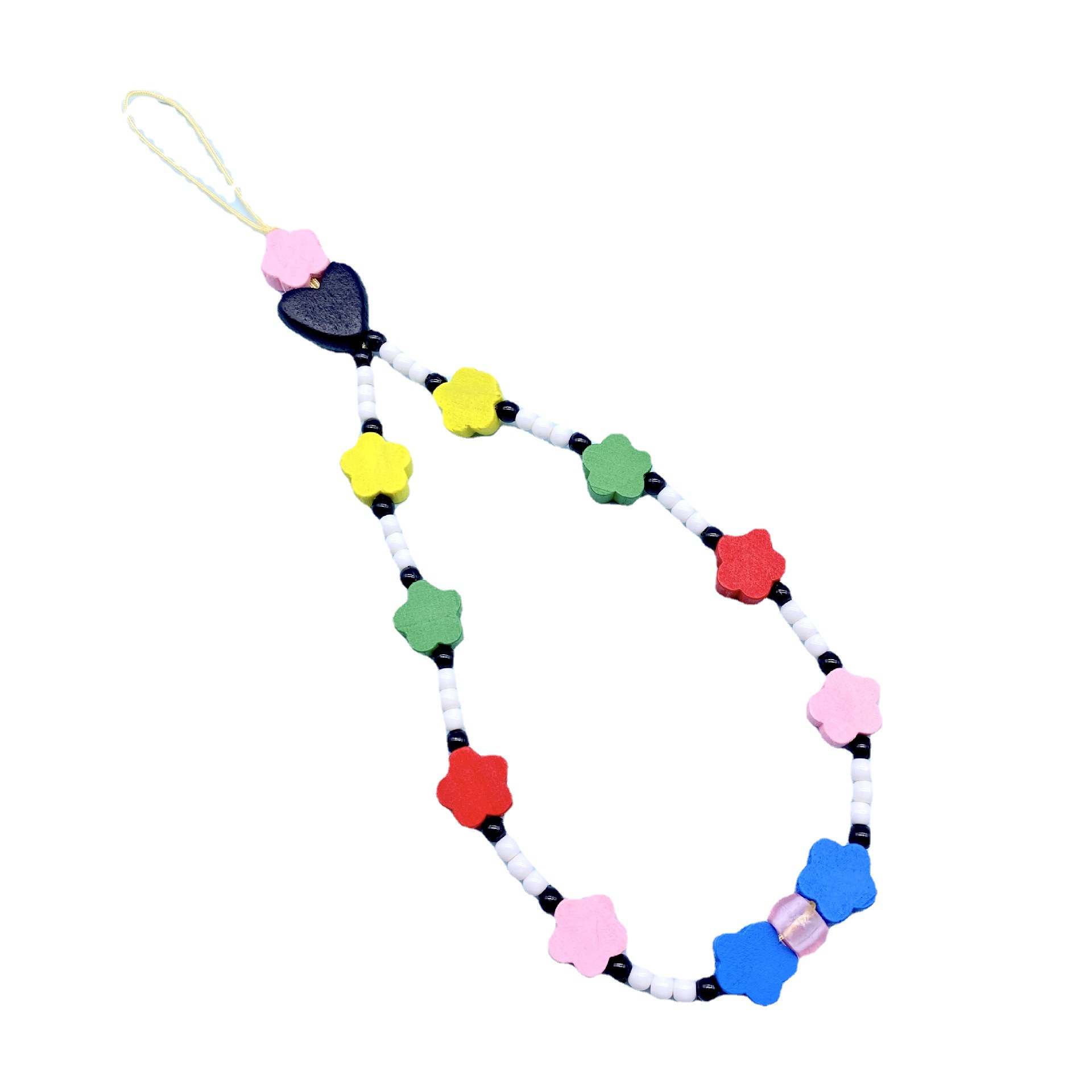 ins Wind mobile phone pendant Wood beaded floral accessories accessories Colorful cute mobile phone chain pendant for women