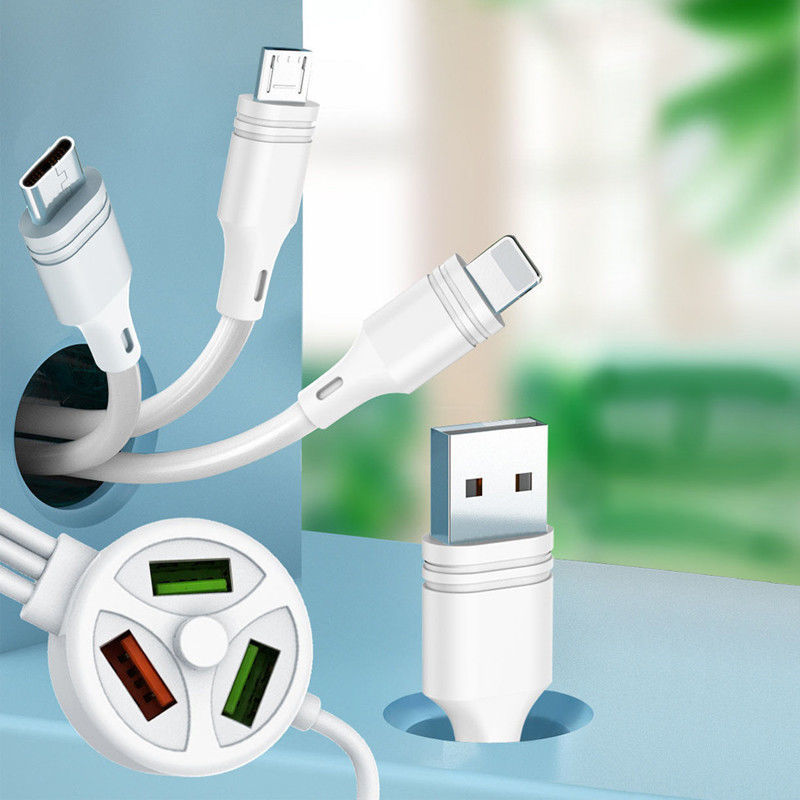 AX-007 six-in-one mobile phone three-head multi-purpose multi-head car charging cable, one-to-six fast charging data cable