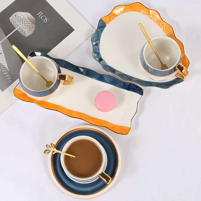 European and American style afternoon tea tableware, two-color large sets of hand-painted coffee cups and plates, office simple coffee cup manufacturer detail image 3