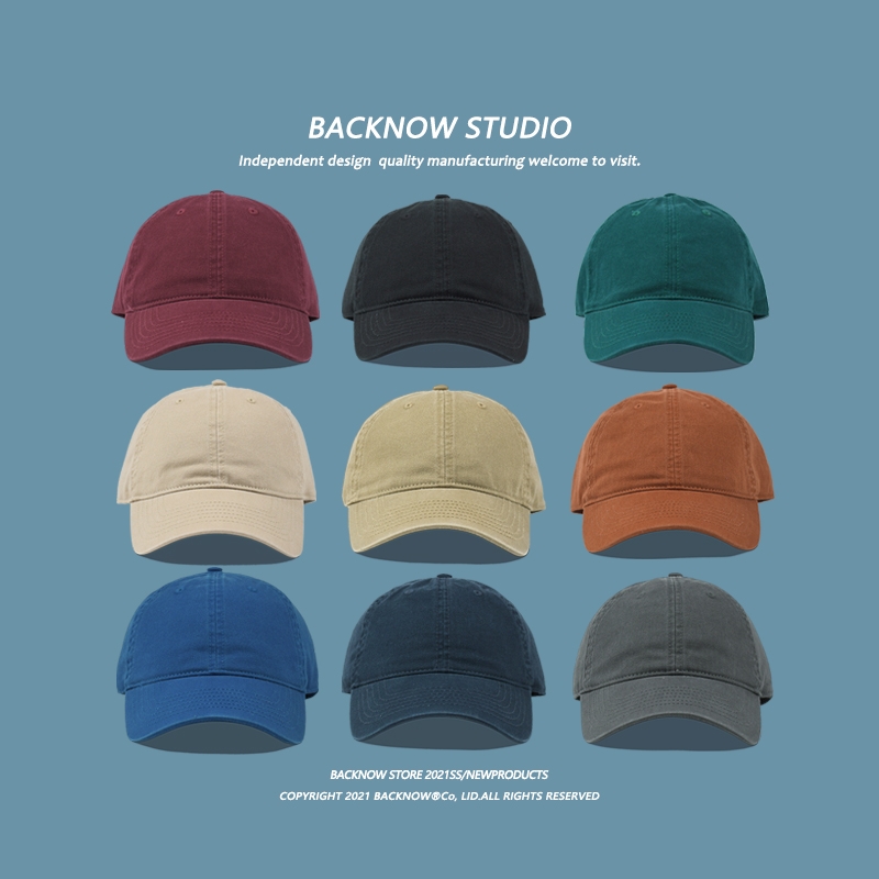 BACKNOW水洗棉纯色日系棒球帽ins男女夏天韩版软黑色鸭舌遮阳帽子02产品图