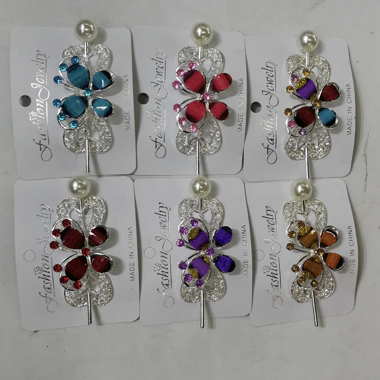 Colored stone double ring hairpin 2