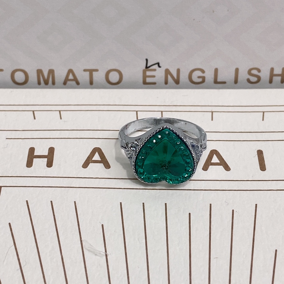 Electric antique silver big heart sticky green cut popular fashion all-match ring for men and women