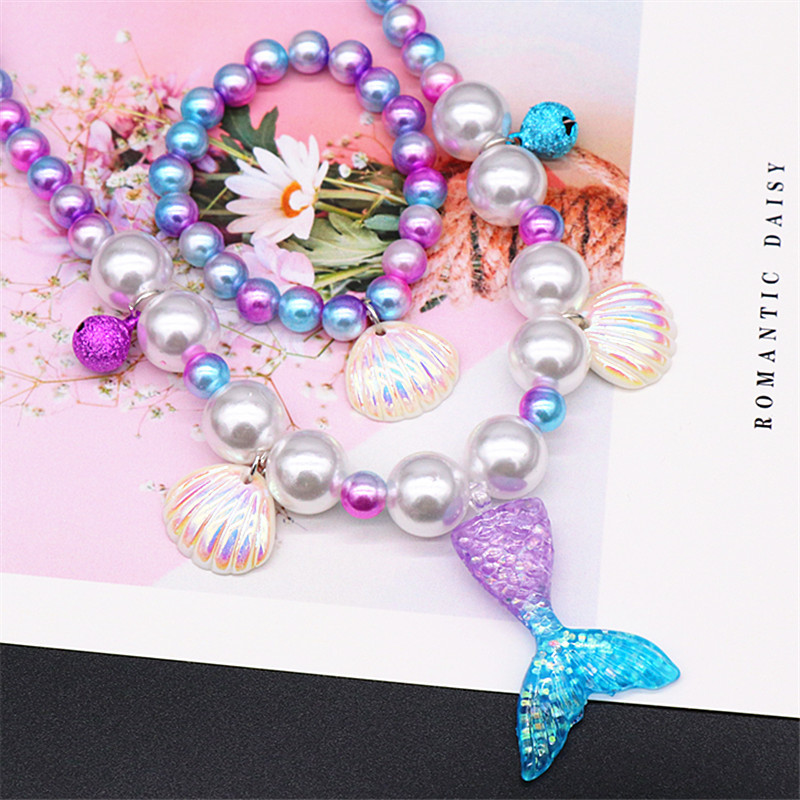 FLY70 Children's necklace Beauty Fishtail girls pearl necklace bracelet ring earrings set girls baby accessories wholesale