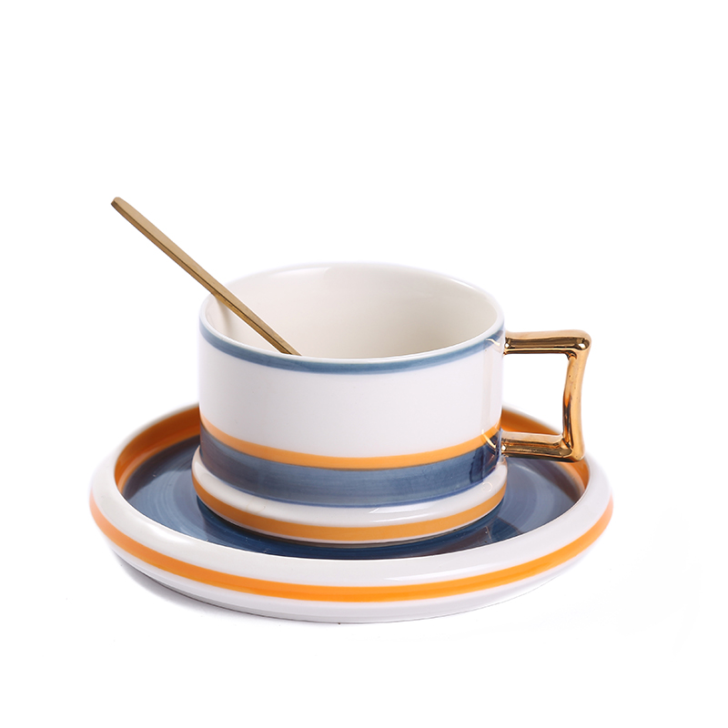 European and American style afternoon tea tableware, two-color large sets of hand-painted coffee cups and plates, office simple coffee cup manufacturer detail image 10
