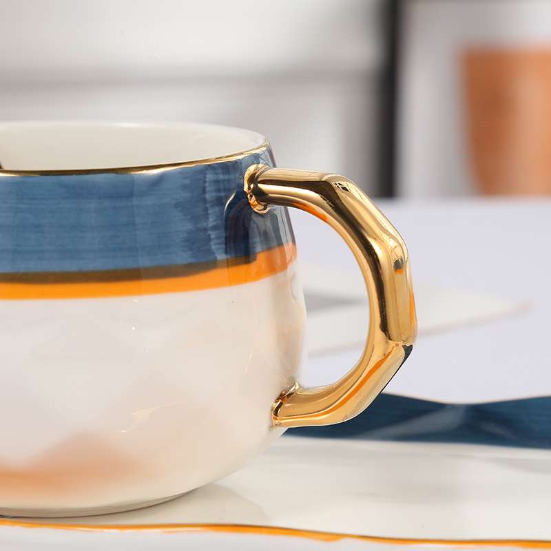 European and American style afternoon tea tableware, two-color large sets of hand-painted coffee cups and plates, office simple coffee cup manufacturer detail image 5