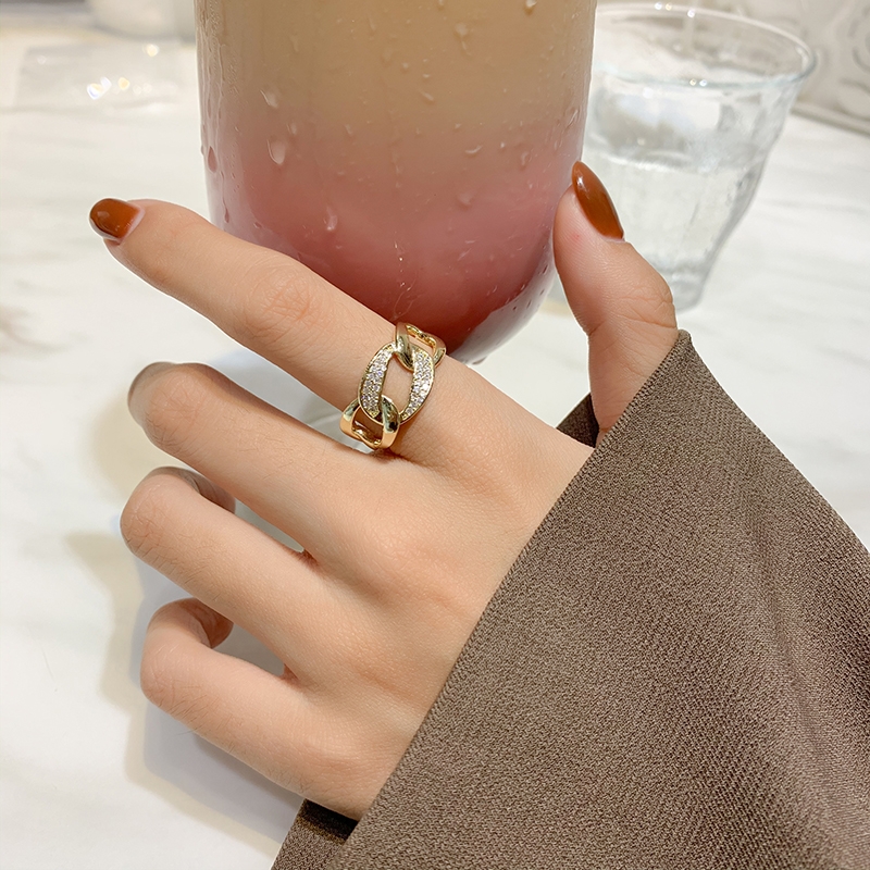 Chain micro-insert opening adjustable chain index finger ring female fashion personality Fashion temperament niche design ring