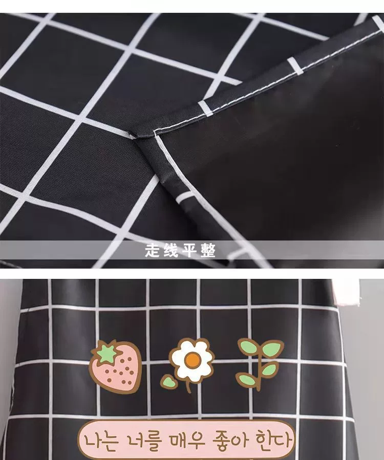 擦手围裙厨房防水围腰可调节男女围裙带兜网格围裙咖啡店工作围裙详情图2