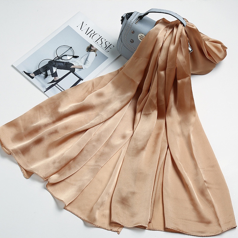 New spring and summer sun protection oversized silk scarf, new silk satin solid color imitation silk scarf, travel and vacation sun protection shawl