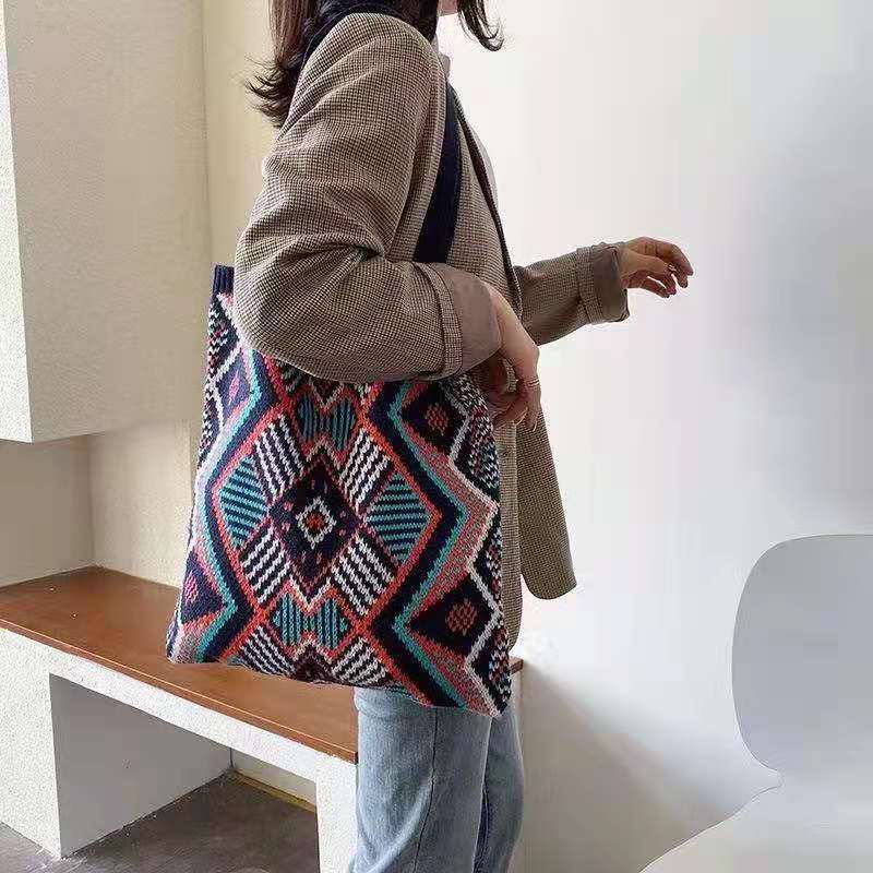 毛线包包女编织手工秋冬百搭购物袋韩国手提单肩文艺小清新针织
