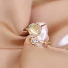 （圣·纳黛丽）微镶钻猫眼石转动戒指💍，时尚网红气质高雅简约